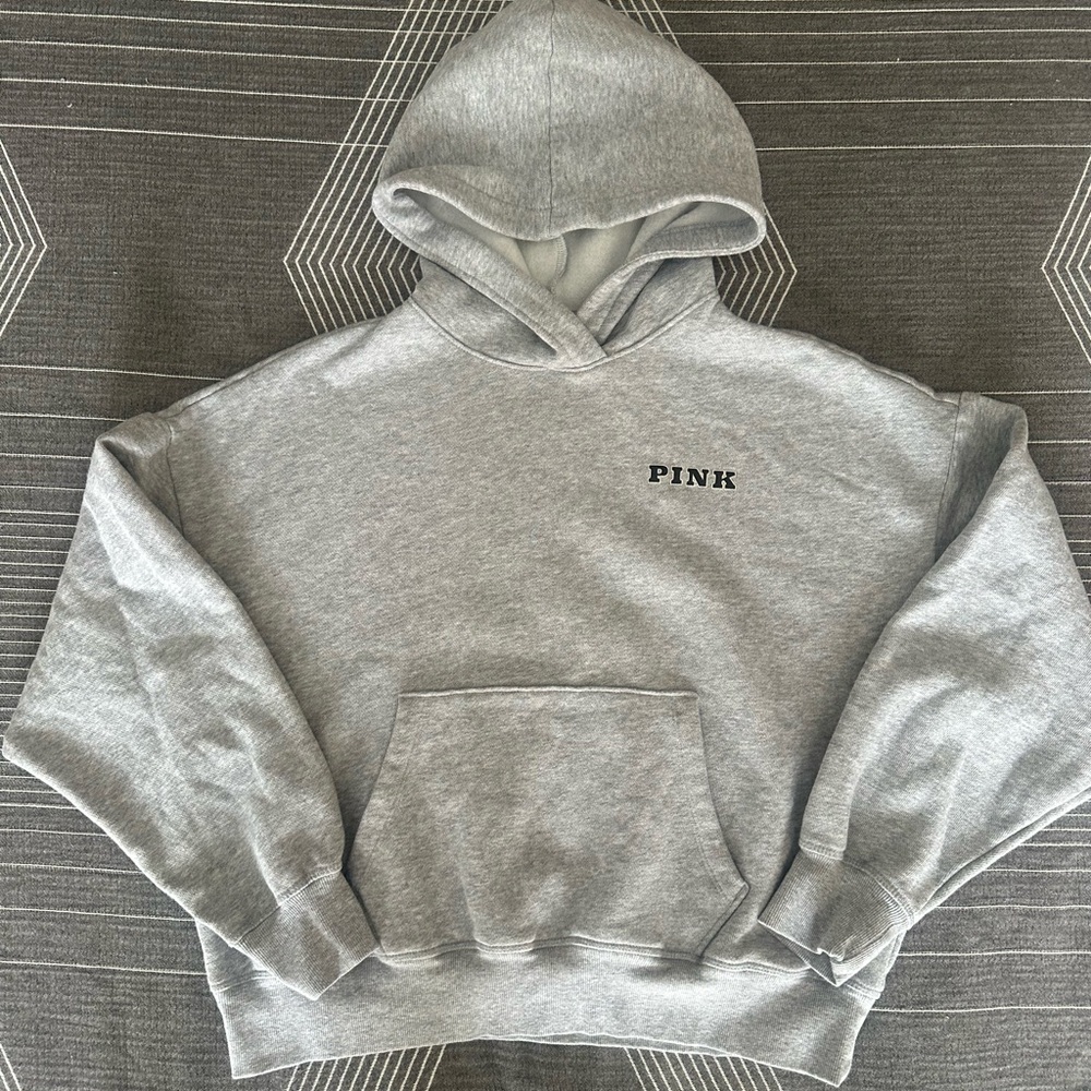 Pink By Victoria’s Secret Gray Hoodie with Crest and Dachshund Emblem Size S